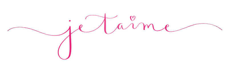Fototapeta na wymiar JE T'AIME pink vector brush calligraphy banner with swashes and heart
