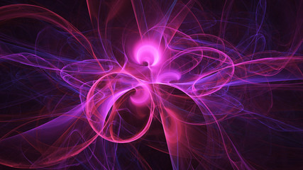 Abstract purple glowing shapes. Fantasy light background. Digital fractal art. 3d rendering.