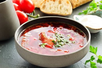 borsch with beets. Ukrainian cuisine.