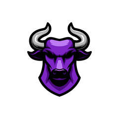 purple bulls head vector illustration logo, logo for sports teams, e sports, backgrounds and so on