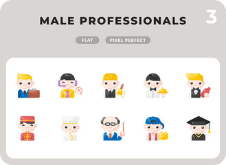 Male Professionals Glyph Icons Pack for UI. Pixel perfect thin line vector icon set for web design and website application.