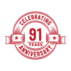 91 years logo design template. 91st anniversary vector and illustration.