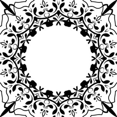 Ethnic black decorative symbol, yoga mat print. Henna tattoo style. Vintage decorative elements. Circular pattern