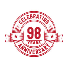 98 years logo design template. 98th anniversary vector and illustration.