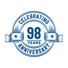 98 years logo design template. 98th anniversary vector and illustration.