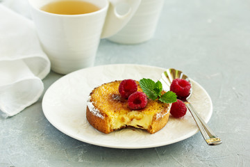 Tart with ginger creme brulee. Selective focus