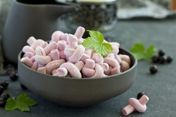 Homemade blackcurrant marshmallows. selective focus .. Dessert.