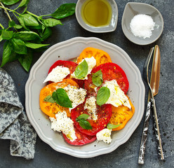 salad of tomato, mozzarella and basil. Italian food.