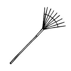 Creative hand drawn rake isolated on white.