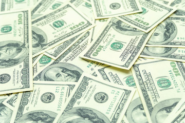 Background with money american hundred dollar bills close up