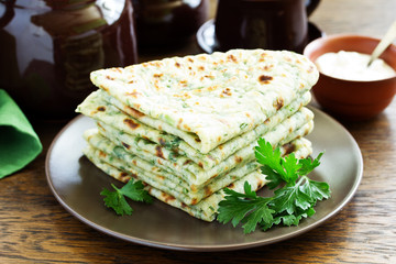 Pancakes with herbs and potatoes.