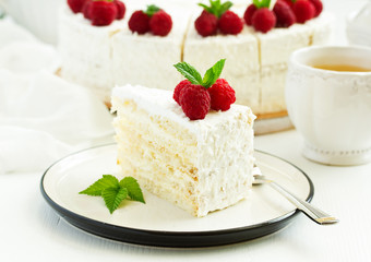 raspberry and cream cake. Selective focus.