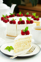 raspberry and cream cake. Selective focus.