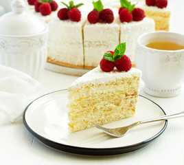 raspberry and cream cake. Selective focus.