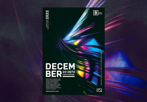 Colorful Poster Layout with Abstract Glowing Wave Background
