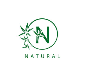N Letter Green Bamboo Logo Design.