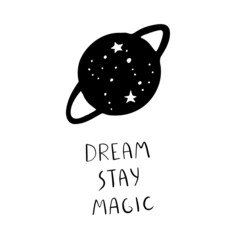 Dream stay magic. JOVIAN moon and stars.  Illustration for a wall art design, poster, greeting card, printing. Aztec stile, tribal art, ethnic collection, design isolated on white background.