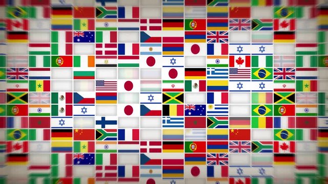World Countries Flags Icons Background Loop/ 4k animation of an abstract background with world flags icons seamless looping