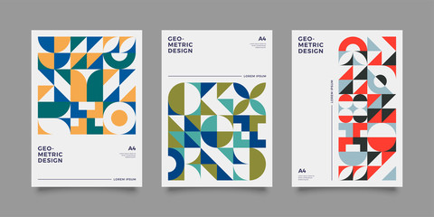Retro graphic design covers. Cool vintage bauhaus shape compositions. Eps10 vector.