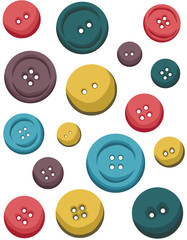 set of clothing buttons in different colours isolated on white background illustration