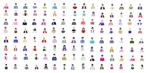 Business man and woman icons. Group of working people. Different nationalities characters. Flat style design Infographic elements 