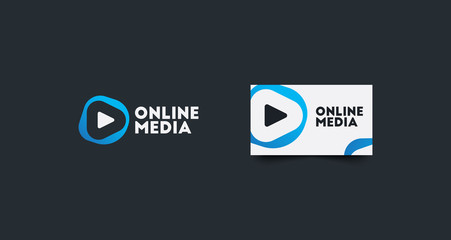 Abstract fluid play button multimedia studio logo and business card branding vector template