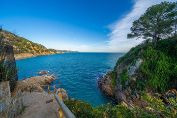 sant francesc beach, in blanes costa brava spain, without people mediterranean turquoise sea 