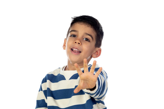 Funny child saying Stop with his hands