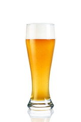 beer in a glass goblet on a white background