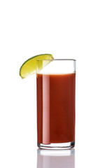Tomato juice with celery in a glass