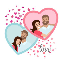 Valentines Day card. Couple in love are embracing. Vector illustration
