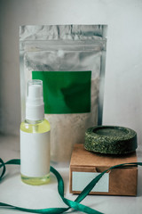 spa still life, organic cosmetics,  natural spa cosmetics,  bottle with organic oil