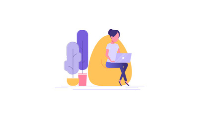 Freelancer girl working at a laptop