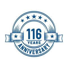 116 years logo design template. 116th anniversary vector and illustration.