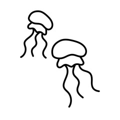 Jellyfish . Hand drawn line icon . Outline of a fish concept isolated on a white background. Marine element. Vector illustration