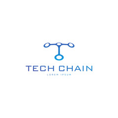 modern T letter initial technology chain connection logo template vector
