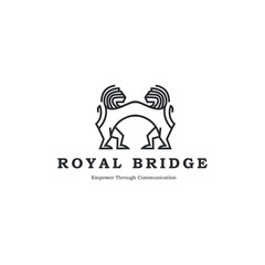 Modern royal lion bridge crest single weight line style logo template vector