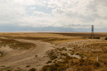 field road in the steppes of Kazakhstan, beautiful landscape