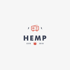 Obraz premium retro radio music with hemp and lighting or thunder logo design icon