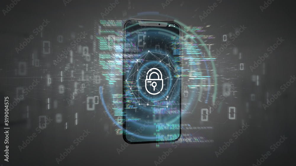 Poster security data and smartphone security - 3d rendering