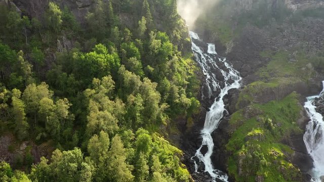 Latefossen is one of the most visited waterfalls in Norway and is located near Skare and Odda in the region Hordaland, Norway. Consists of two separate streams flowing down from the lake Lotevatnet.