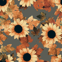 Sunflowers seamless pattern. Artistic background.