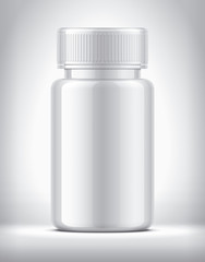 Bottle for pills on background. Glossy surface version. 