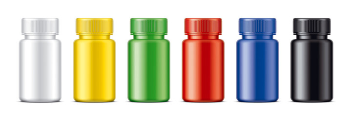 Set of Colored bottles for pills. Matt surface version. 