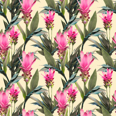 Fototapeta na wymiar Exotic flowers seamless pattern. Artistic background.