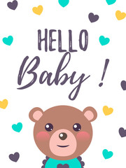 Vertical baby shower card with a cute teddy bear. It&rsquo;s a boy.