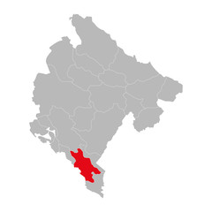Bar province highlighted on montenegro map. Gray background.