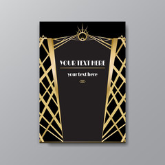 Art Deco page template, retro  style for web and print, city and the lights pattern with golden lines.