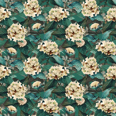 Hortensia seamless pattern. Watercolor background.