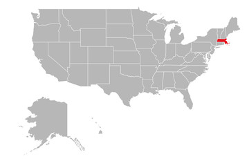 Massachusetts highlighted on USA political map. Gray background.